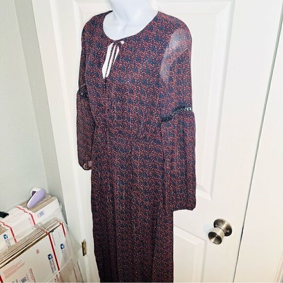 Romeo & Juliet Couture Peasant Sleeve Abstract Dot Print Maxi Dress Navy S - Picture 6 of 12